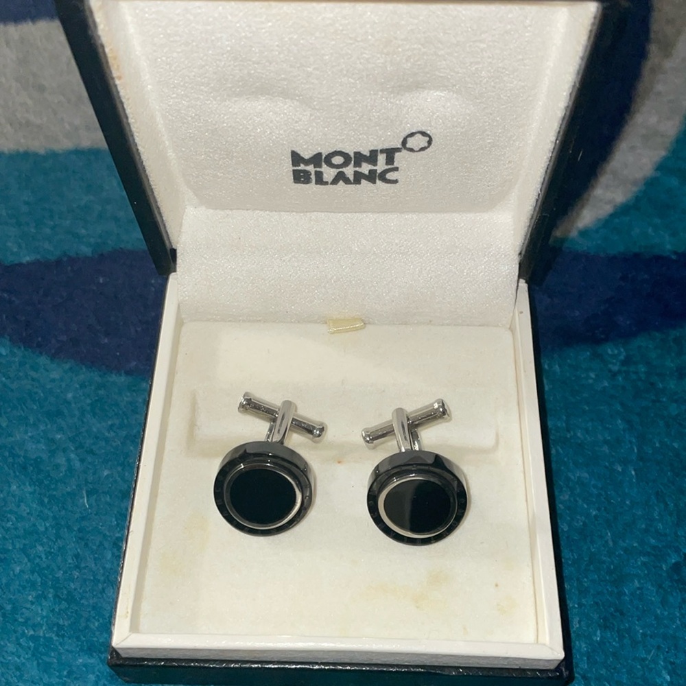 Montblanc gemelli Meisterstuck acciaio onice 116665
